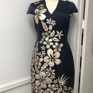 Naeem Khan dress navy with gold leather size 8